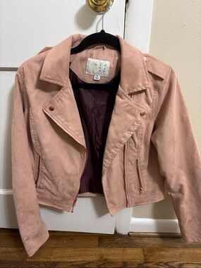 Andree Blush Pink Suede-Style Moto Jacket